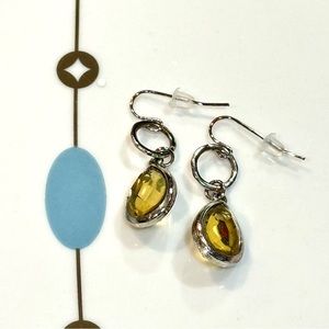 Faceted drop earrings Double sided yellow faceted stone & silver tone w/fishhook